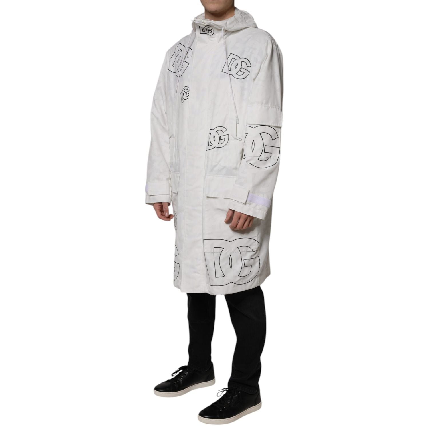 Dolce & Gabbana White Hooded Parka Polyester Trench Coat Jacket
