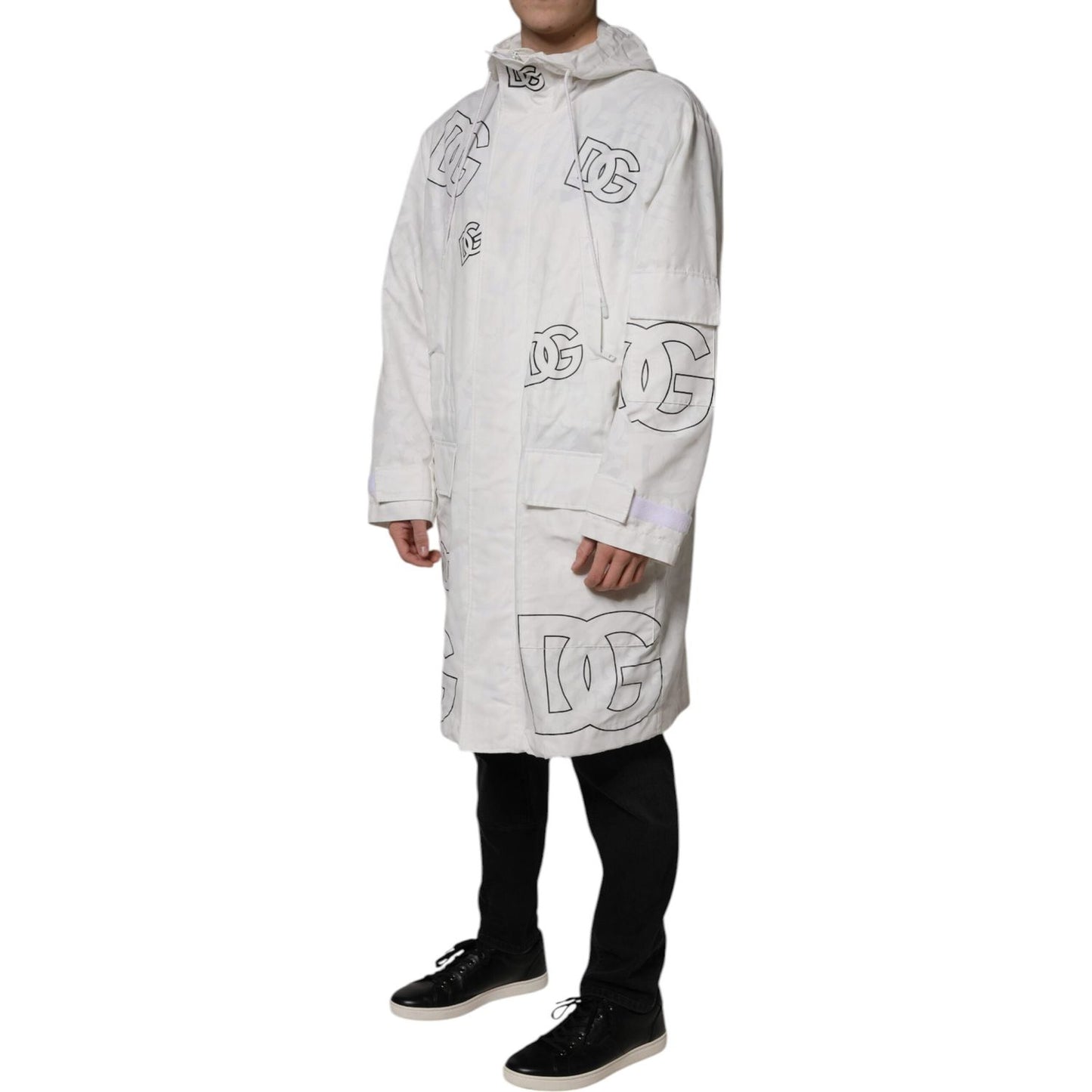 Dolce & Gabbana White Hooded Parka Polyester Trench Coat Jacket Dolce & Gabbana