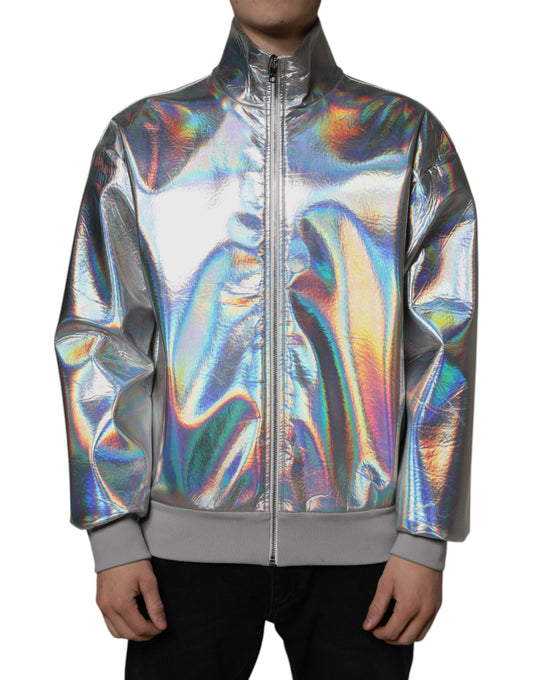 Dolce & Gabbana Silver Iridescent Full Zip Men Bomber Jacket Dolce & Gabbana