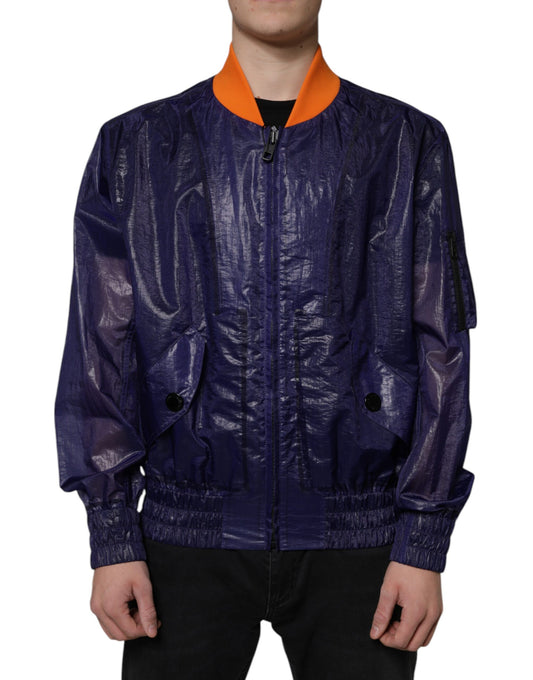 Dolce & Gabbana Blue Cotton Stretch Full Zip Bomber Jacket Dolce & Gabbana