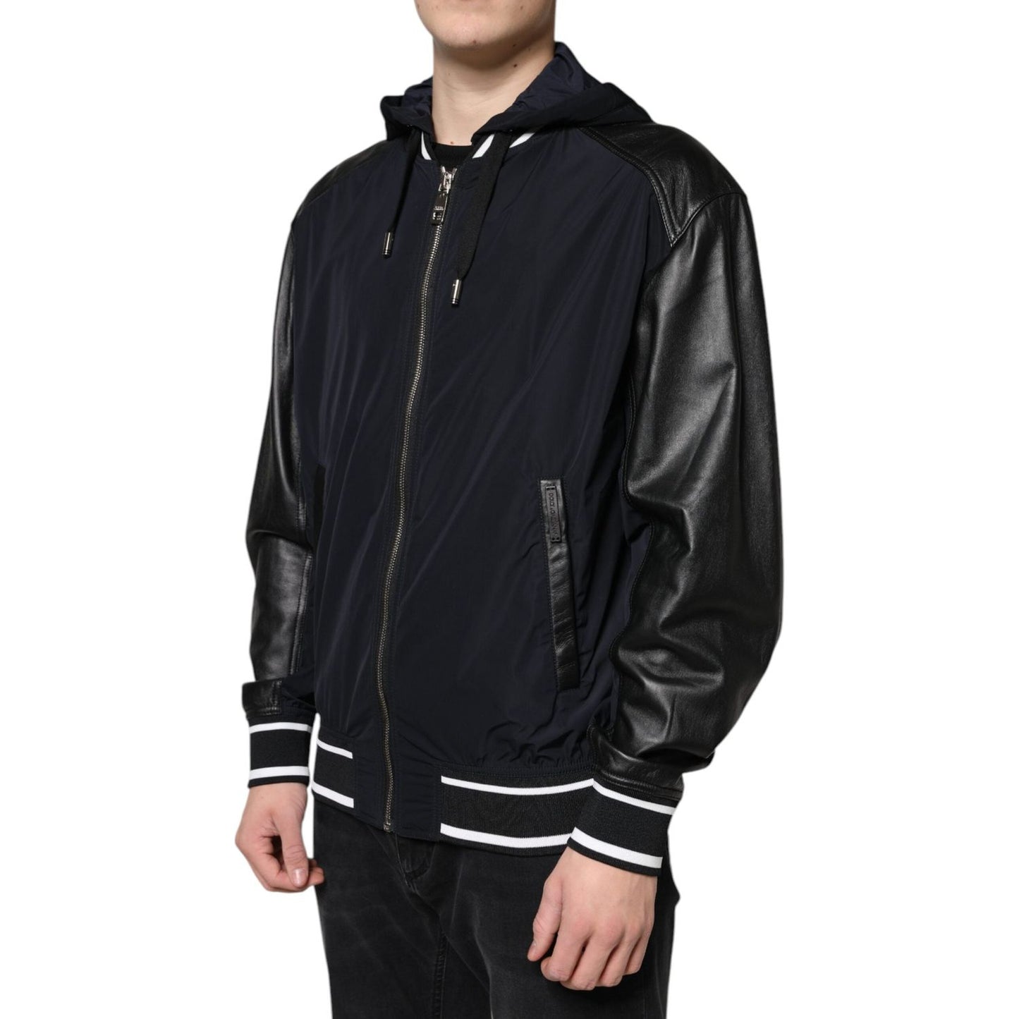 Dolce & Gabbana Black Hooded Full Zip Men Bomber Jacket Dolce & Gabbana