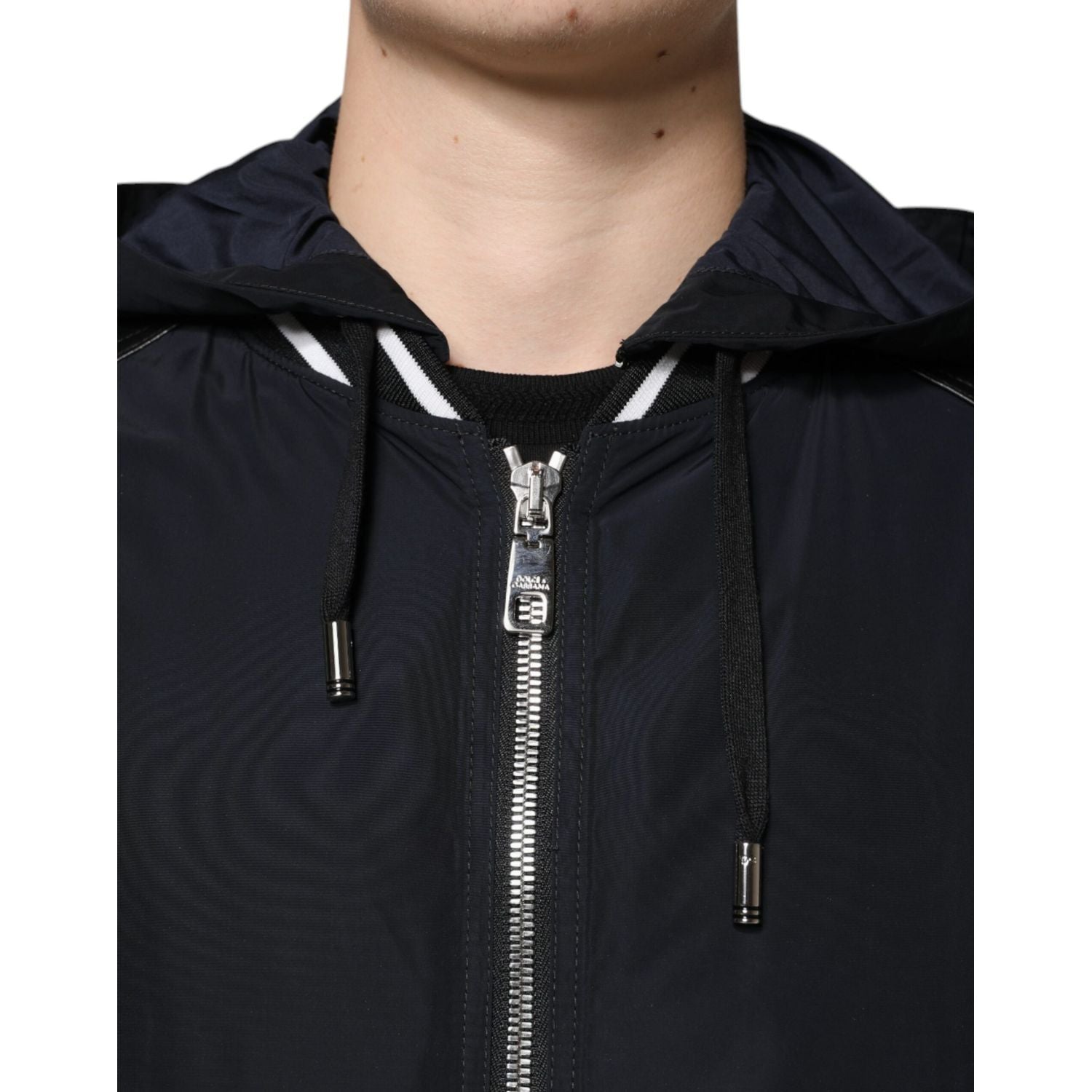Dolce & Gabbana Black Hooded Full Zip Men Bomber Jacket