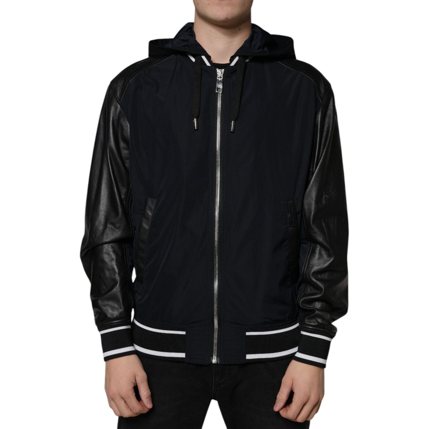 Dolce & Gabbana Black Hooded Full Zip Men Bomber Jacket Dolce & Gabbana