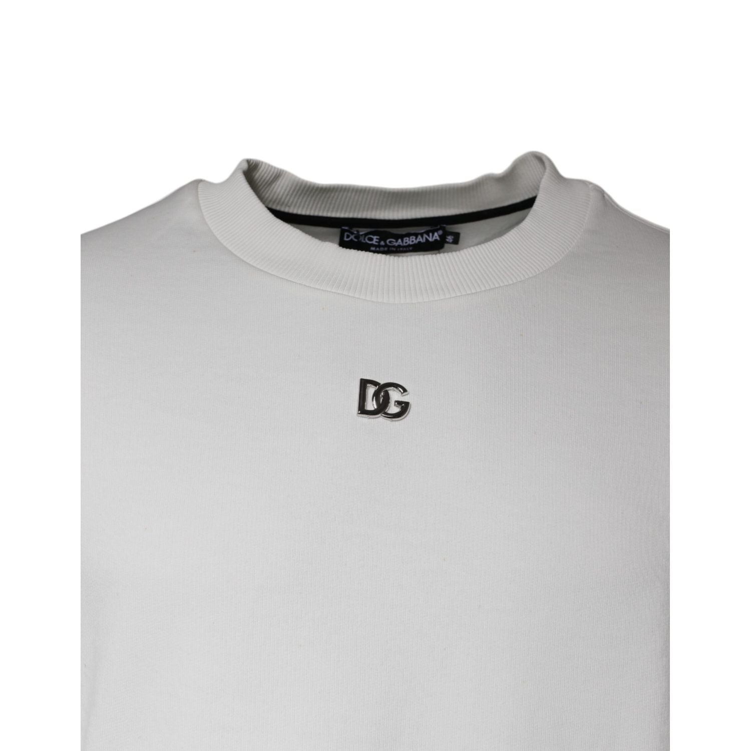 Dolce & Gabbana White Logo Cotton Crew Neck Pullover Sweater