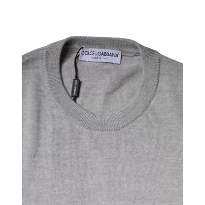 Dolce & Gabbana Light Gray Wool Crew Neck Pullover Sweater
