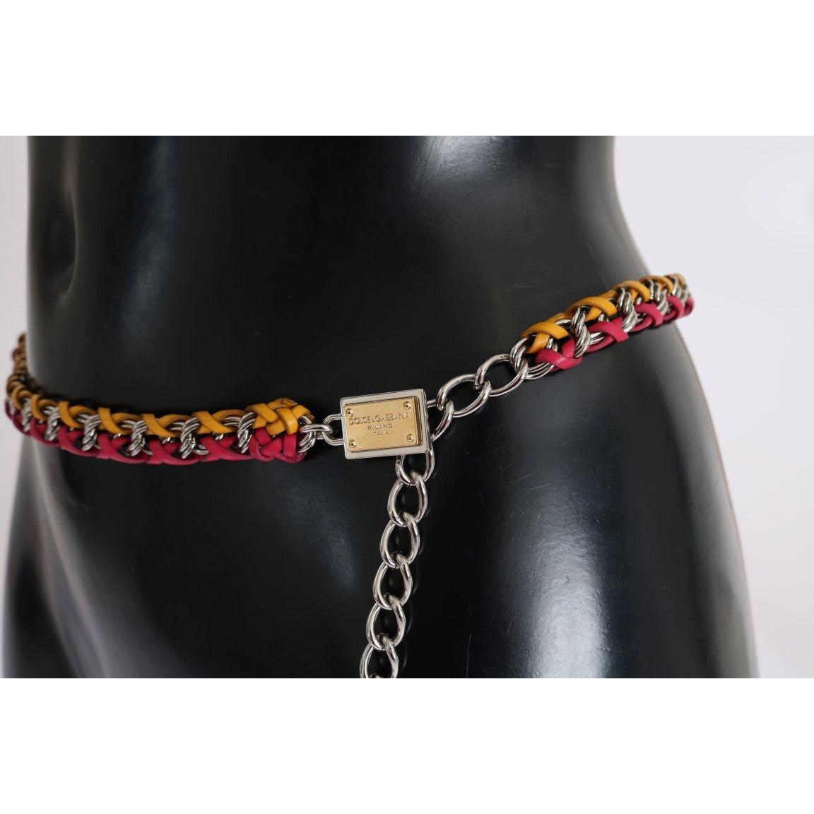 Dolce & Gabbana Red Yellow Leather Crystal Belt