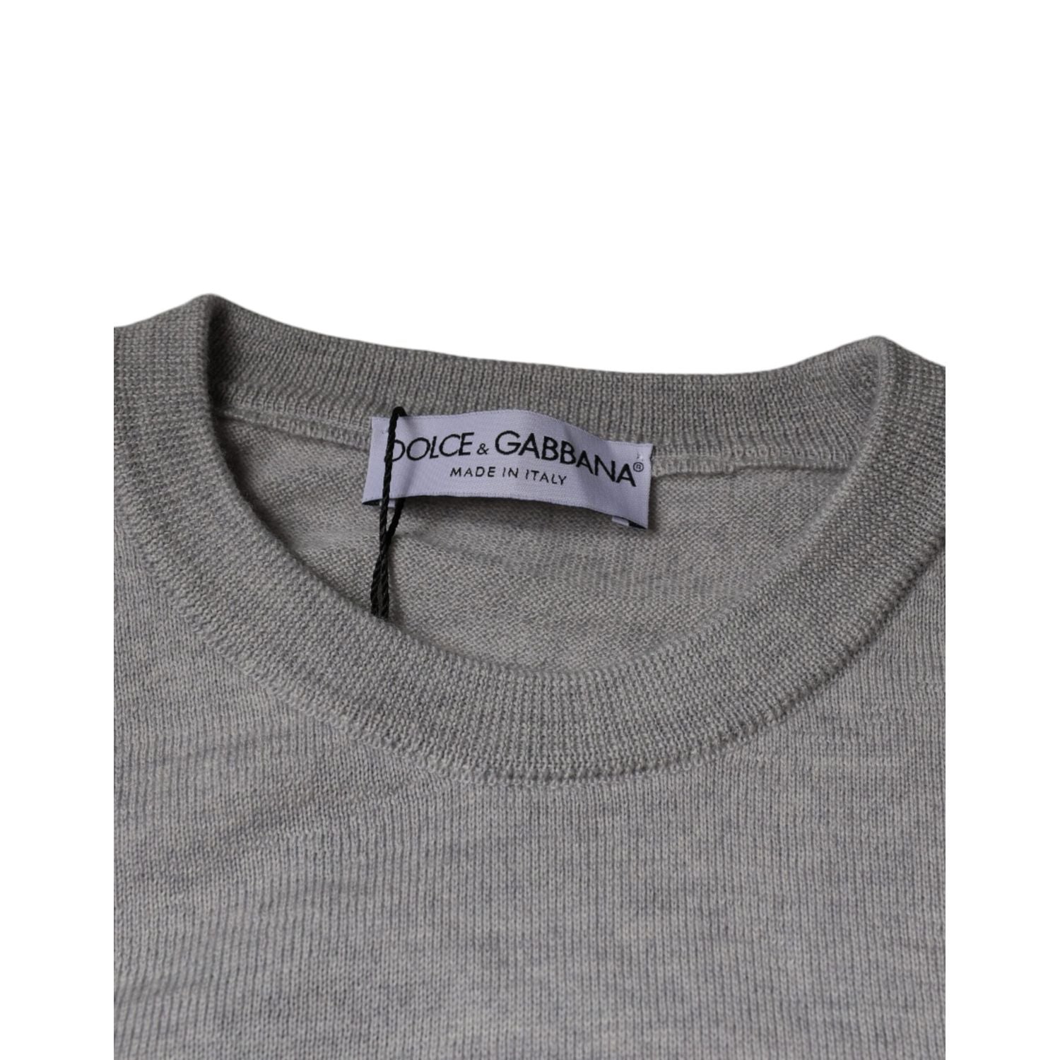Dolce & Gabbana Light Gray Wool Crew Neck Pullover Sweater