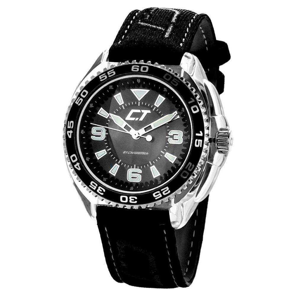 Chronotech Black Leather Watch Chronotech