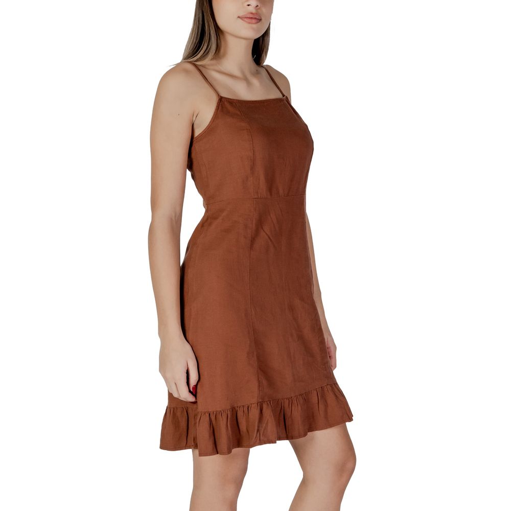 B.Young Brown Linen Midi Dress 1728,71956299936,B.Young,Brown,Clothing,Dresses - Clothing,IT36|XXS,Midi - Dresses - Clothing,New with tags,Women