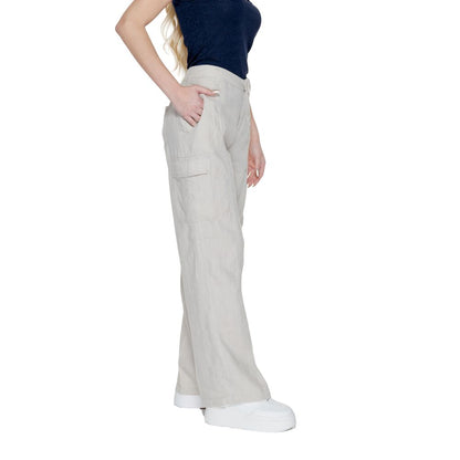 Street One Beige Linen Flared Pants