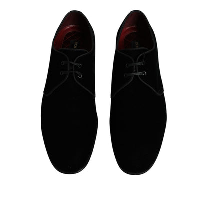 Dolce & Gabbana Black Velvet Leather Lace Up Derby Shoes