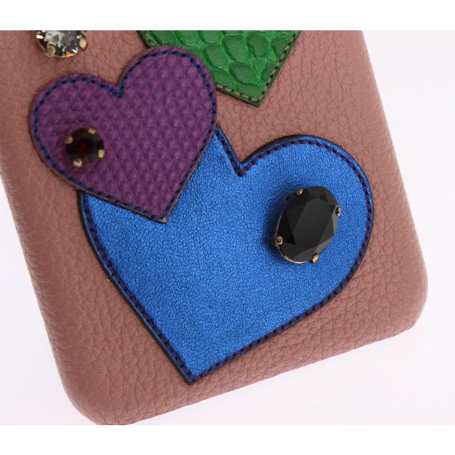 Dolce & Gabbana Pink Leather Heart Crystal Phone Case
