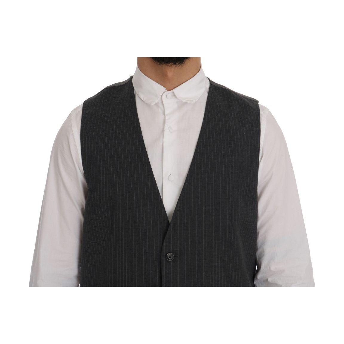 Dolce & Gabbana Elegant Gray Striped Waistcoat Vest Dolce & Gabbana