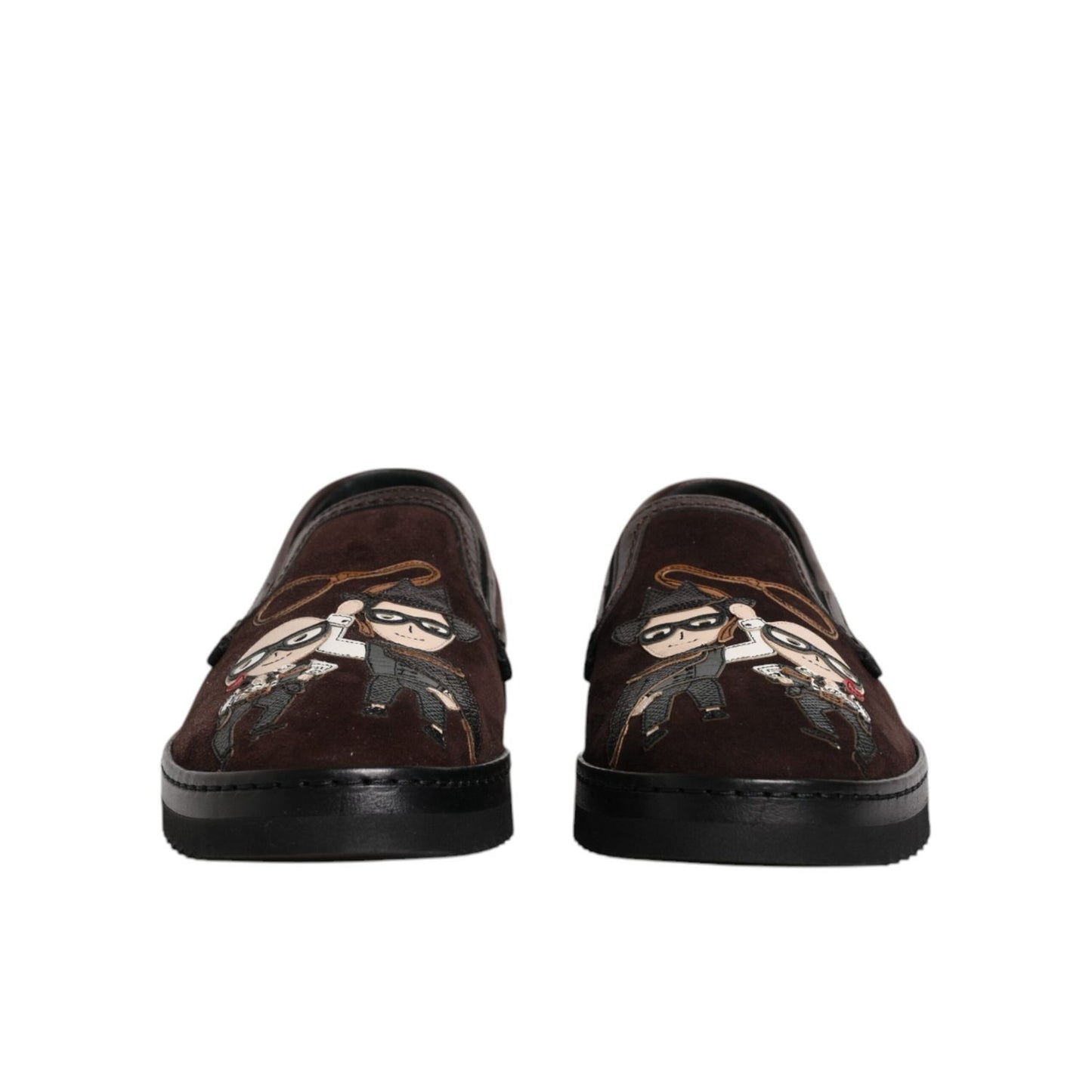 Dolce & Gabbana Brown Suede DG Family Slip On Flats Shoes