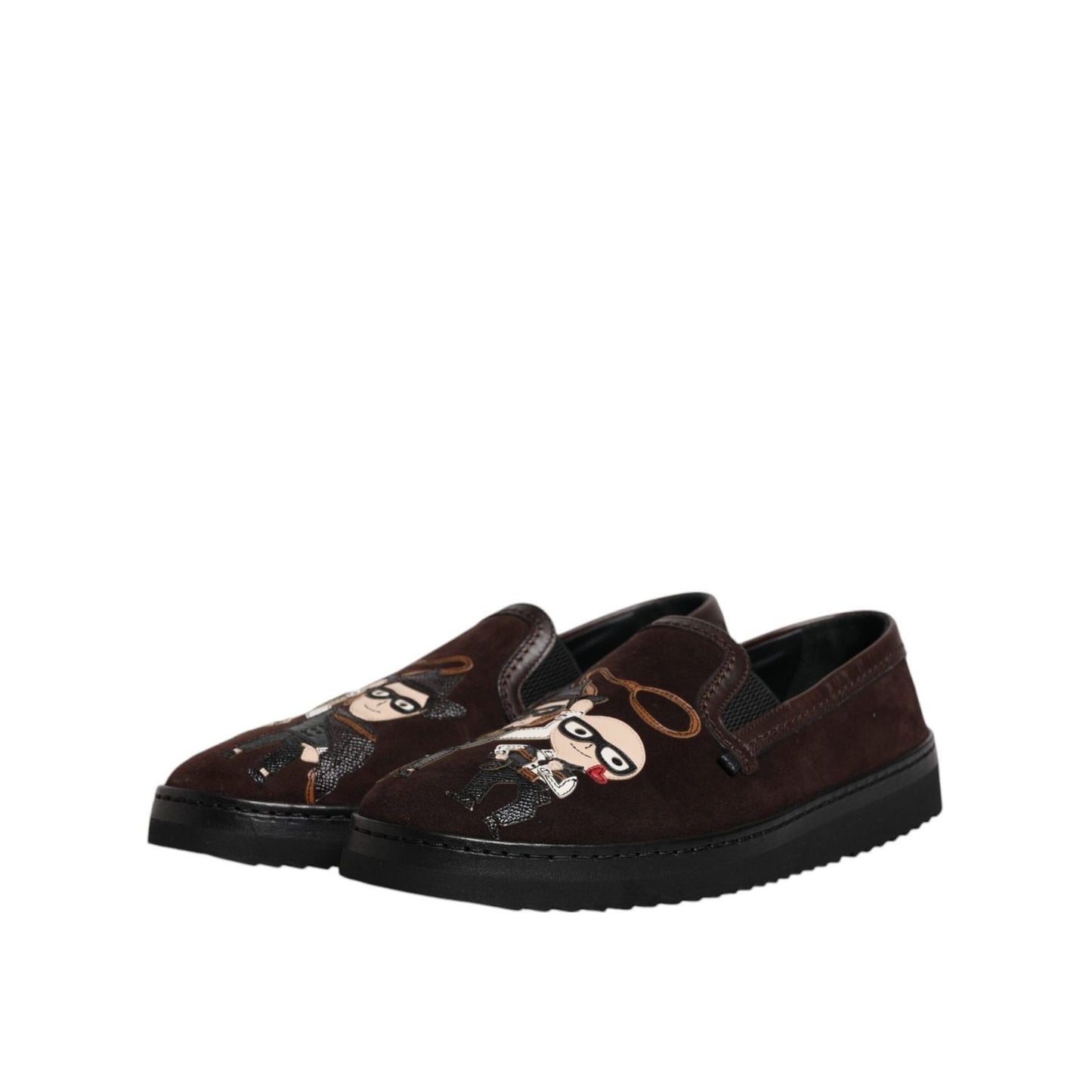 Dolce & Gabbana Brown Suede DG Family Slip On Flats Shoes
