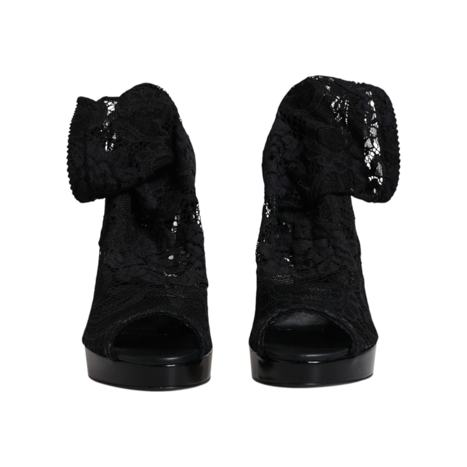Dolce & Gabbana Black Stretch Taormina Lace Boots Shoes