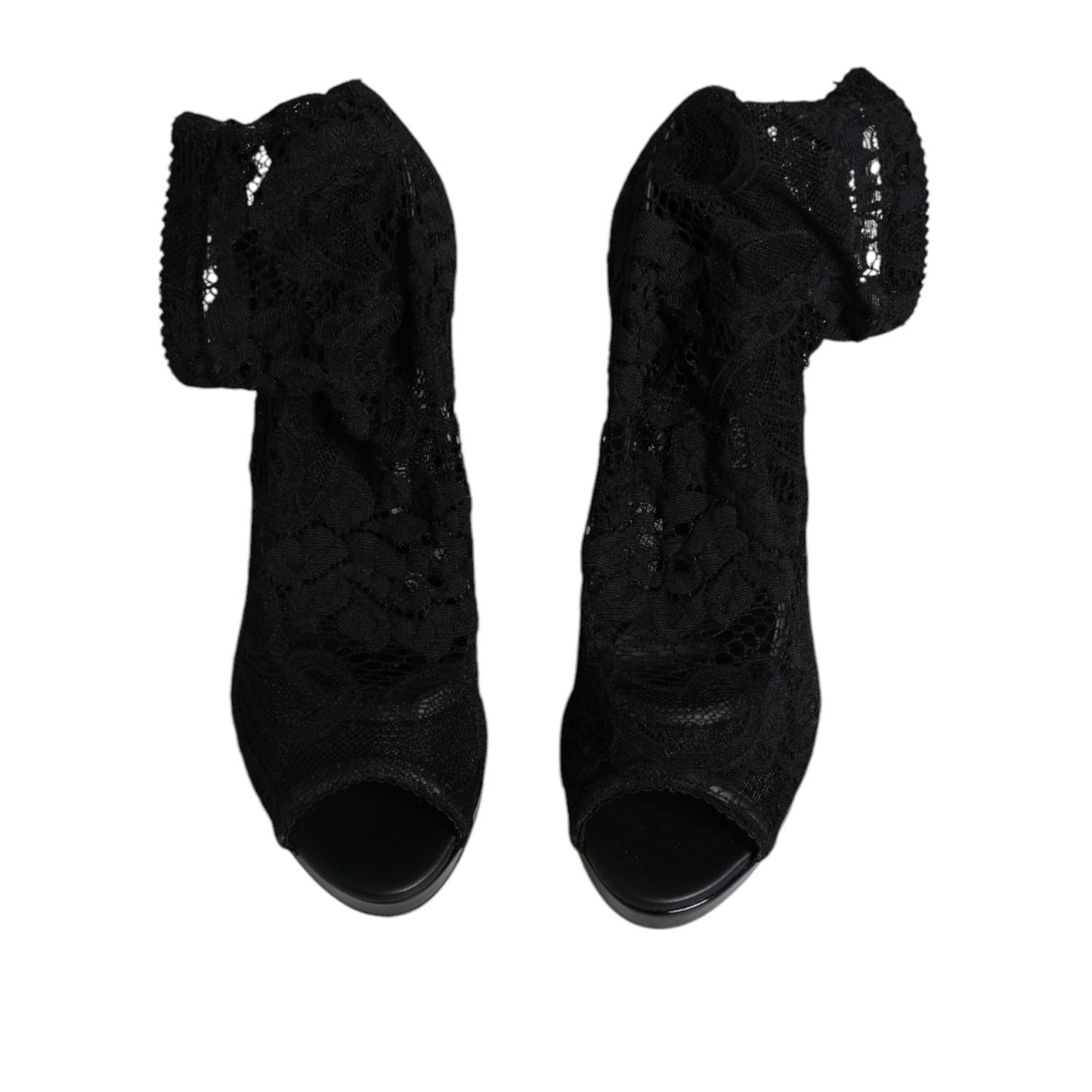 Dolce & Gabbana Black Stretch Taormina Lace Boots Shoes