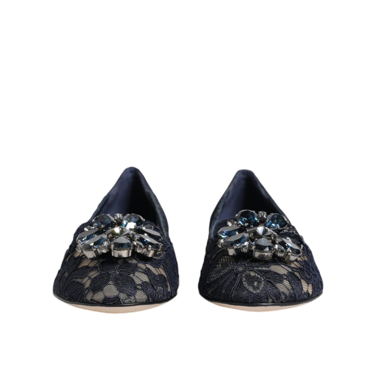 Dolce & Gabbana Blue Taormina Lace Crystals Flats Shoes