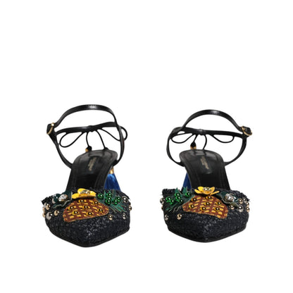 Dolce & Gabbana Black Pineapple Bellucci Heels Sandals Shoes