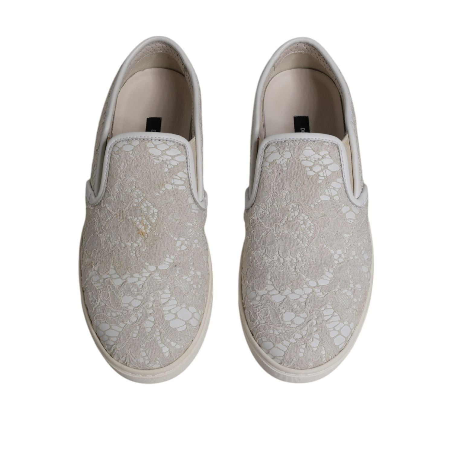 Dolce & Gabbana White Floral Lace Slip On Loafers Shoes