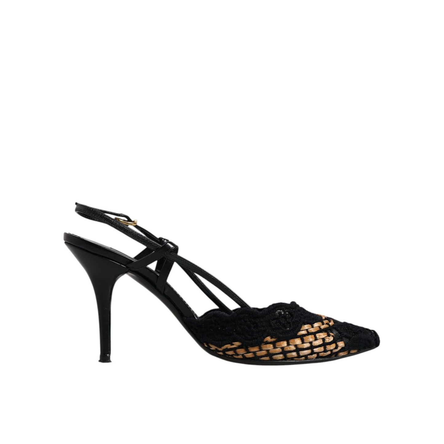 Dolce & Gabbana Black Brown Lace High Heels Slingback Shoes