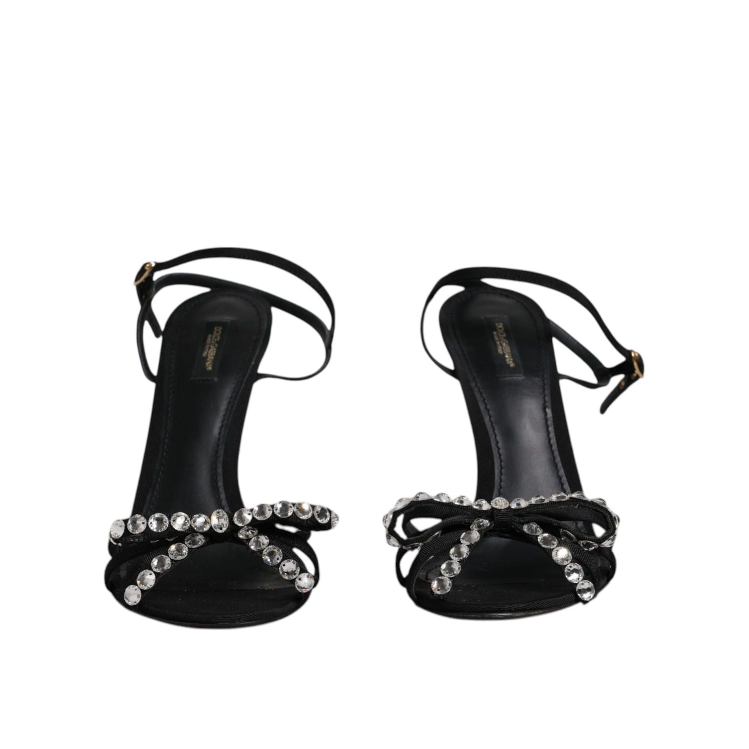 Dolce & Gabbana Black Leather Crystal Heels Sandals Shoes