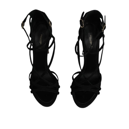 Dolce & Gabbana Black Suede Ankle Strap Heels Sandals Shoes