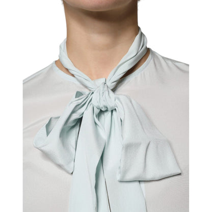 Ballantyne Light Blue Silk Ascot Collared Long Sleeves Top