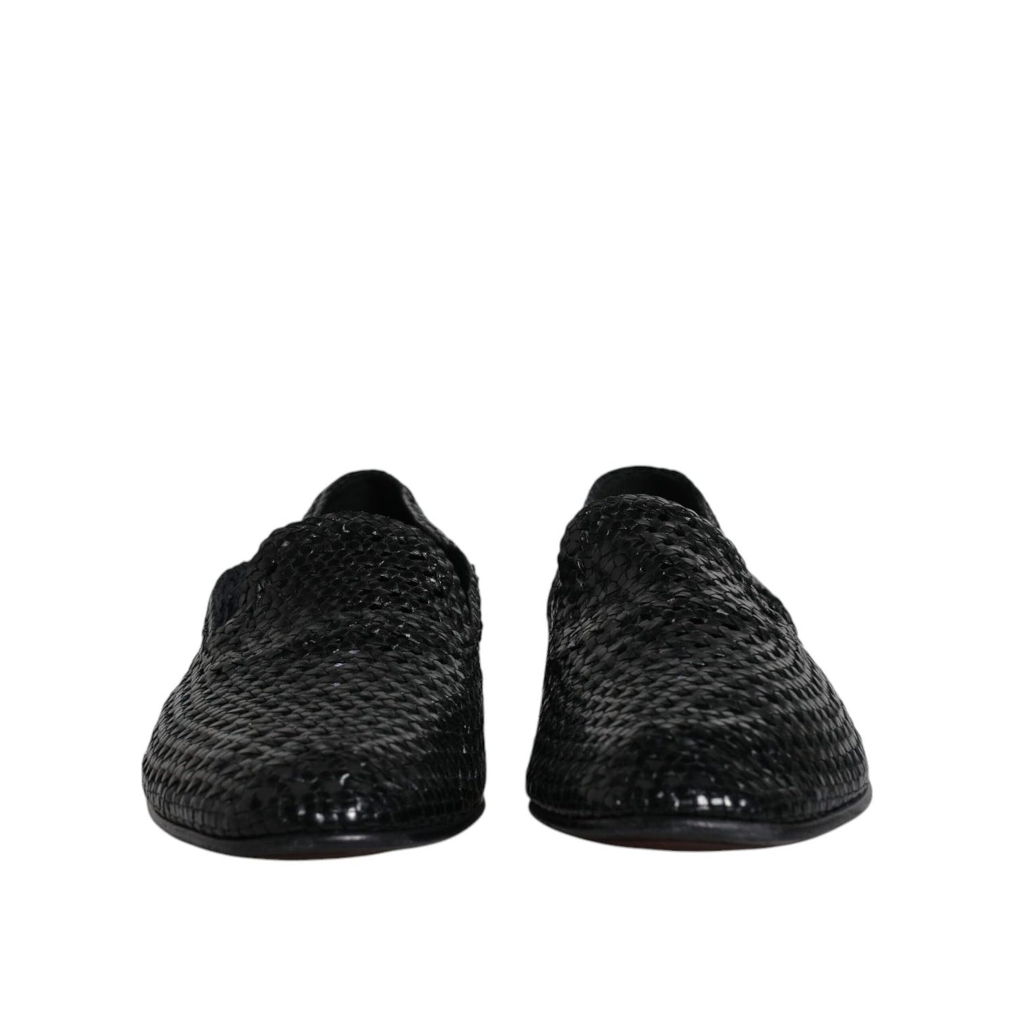 Dolce & Gabbana Black Woven Leather Slip On Loafers Shoes