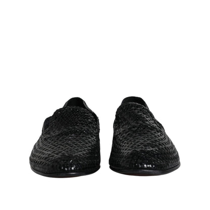 Dolce & Gabbana Black Woven Leather Slip On Loafers Shoes