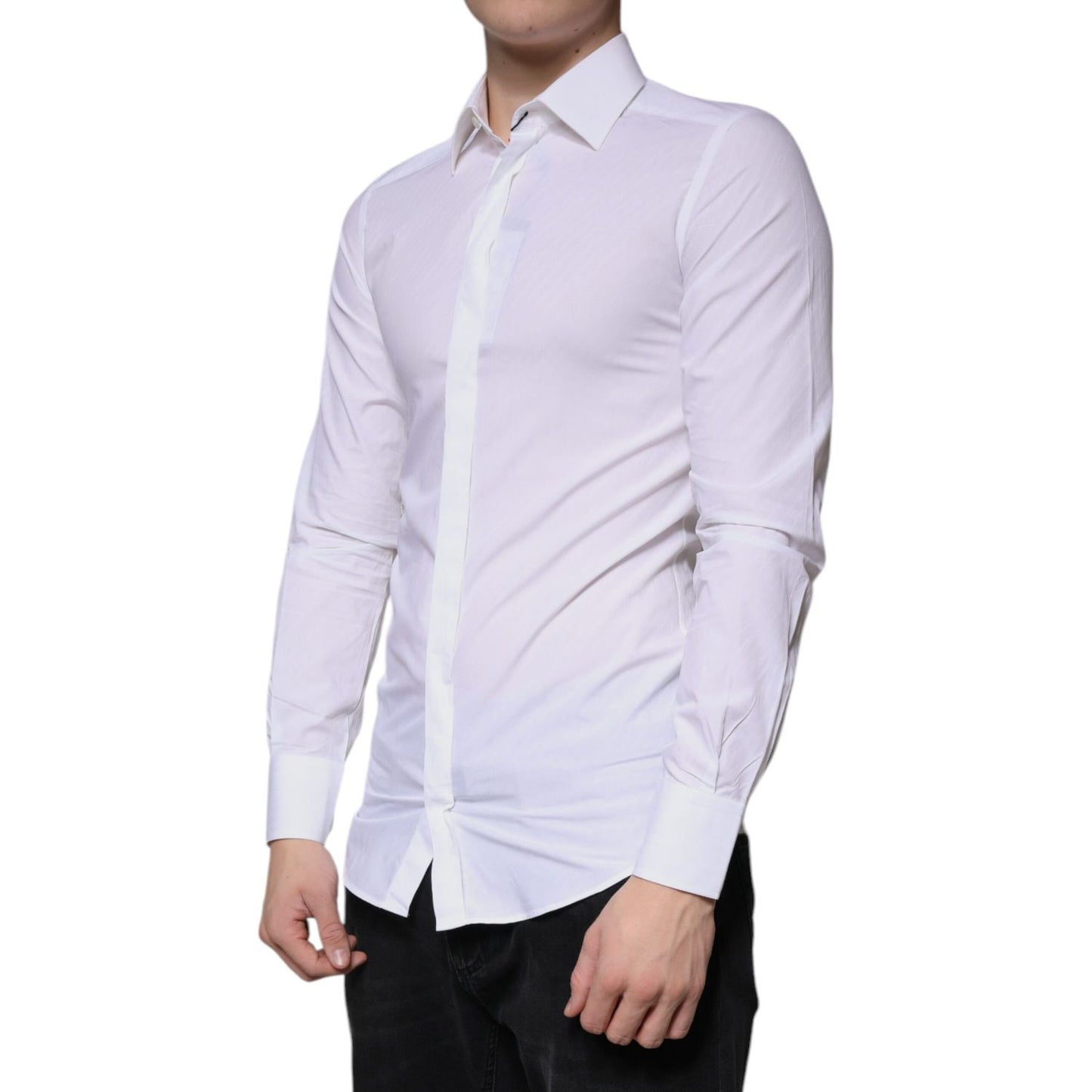 Dolce & Gabbana White Cotton Long Sleeve GOLD Dress Shirt