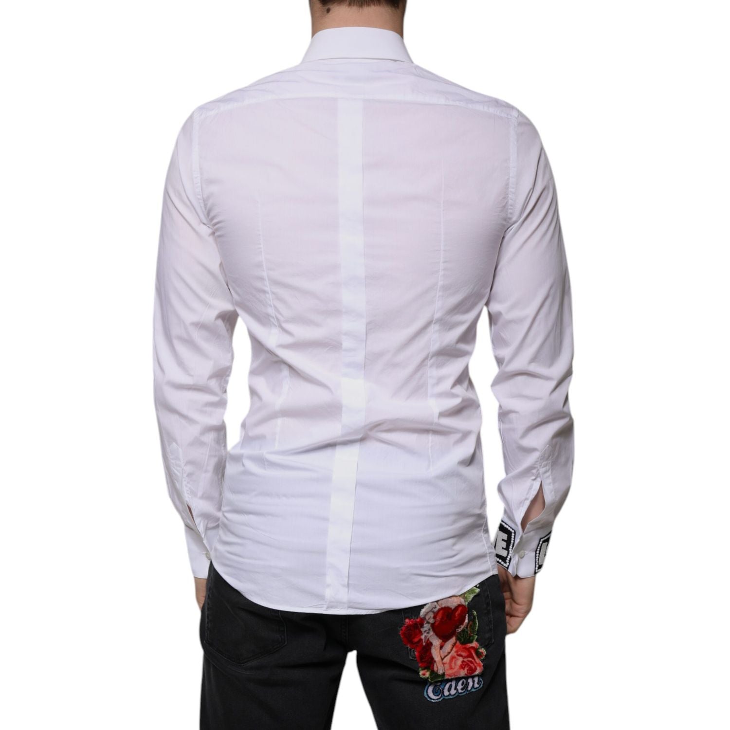 Dolce & Gabbana White Cotton Slim Fit GOLD Men Dress Shirt