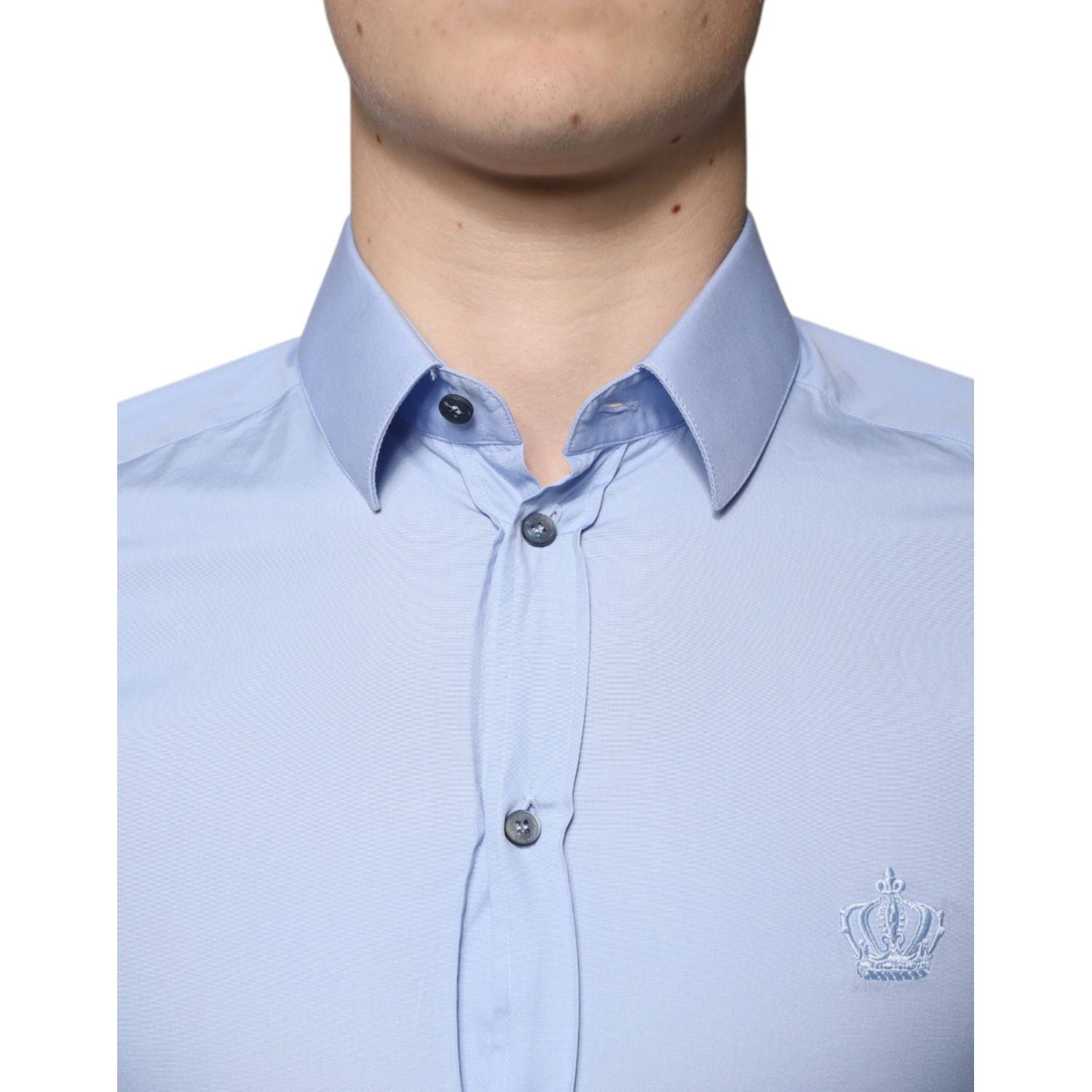 Dolce & Gabbana Light Blue Cotton Slim Fit GOLD Dress Shirt