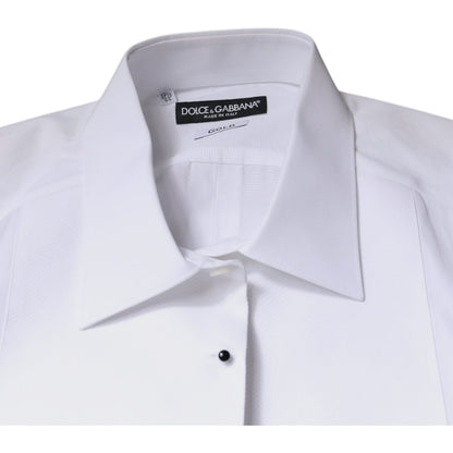 Dolce & Gabbana White Bib Cotton Poplin GOLD Formal Shirt