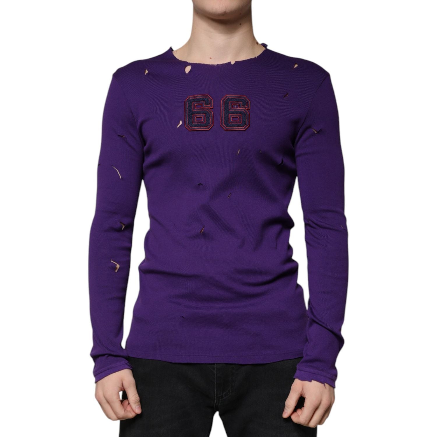 Dolce & Gabbana Purple Cotton Round Neck Pullover Men Sweater