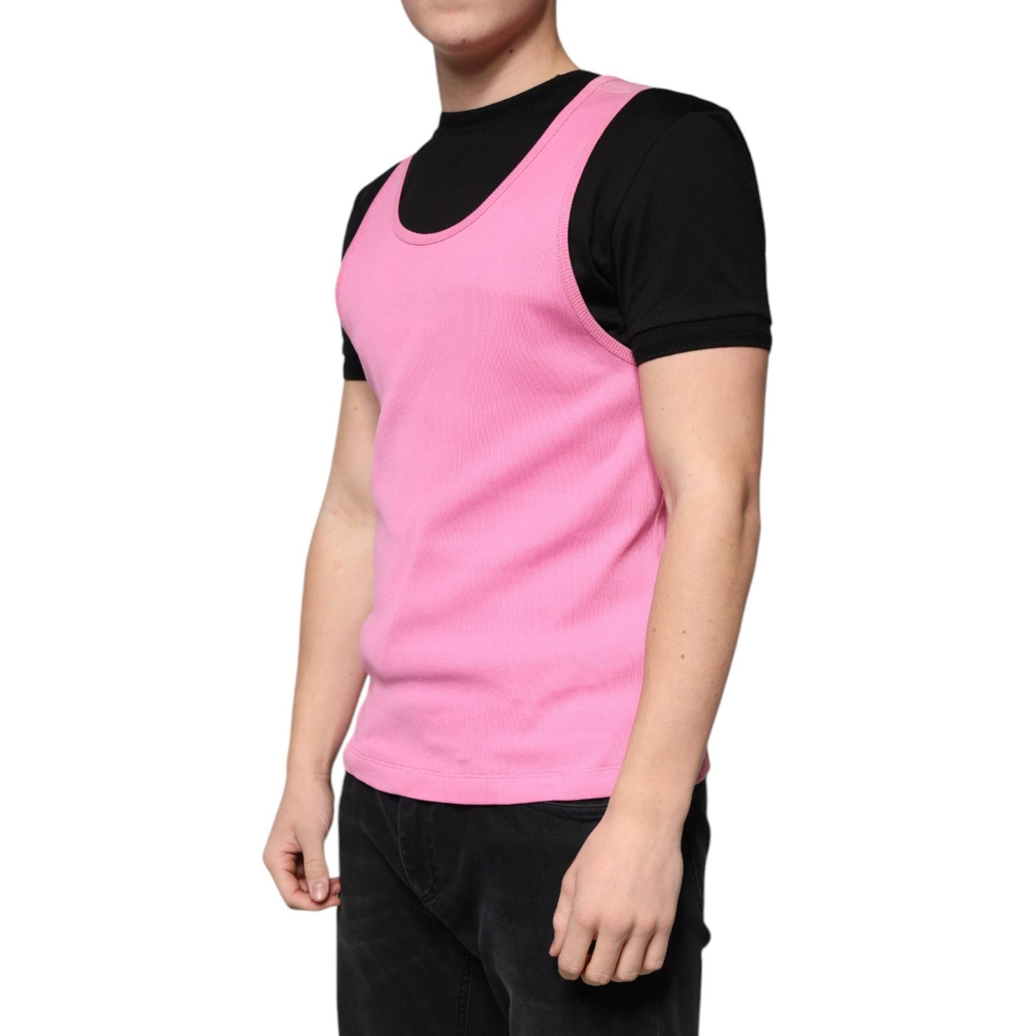 Dolce & Gabbana Pink Cotton Round Neck Sleeveless T-shirt