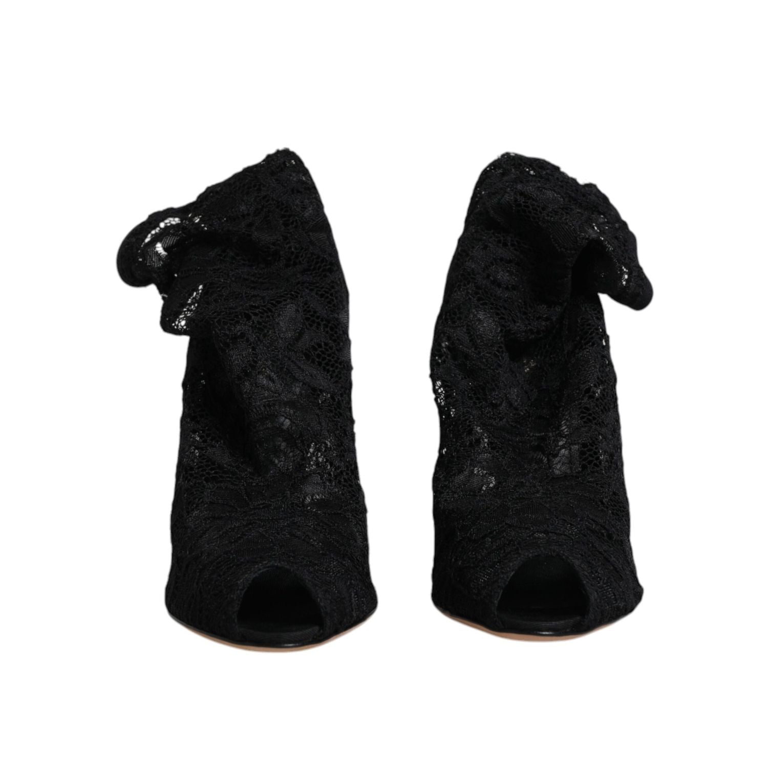 Dolce & Gabbana Black Lace Stretch Heels Mid Calf Boots Shoes