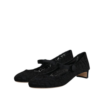 Dolce & Gabbana Black Mary Jane Taormina Lace Pumps Shoes