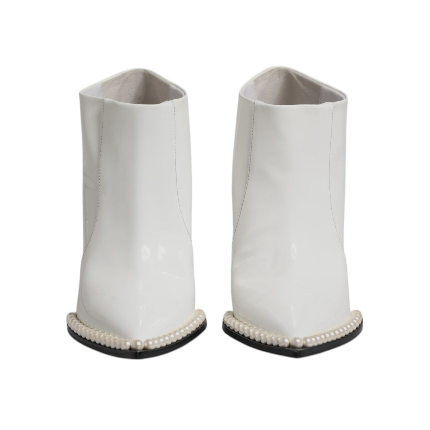 Dolce & Gabbana White Faux Pearl Leather Pointed Toe Ankle Boot Shoes