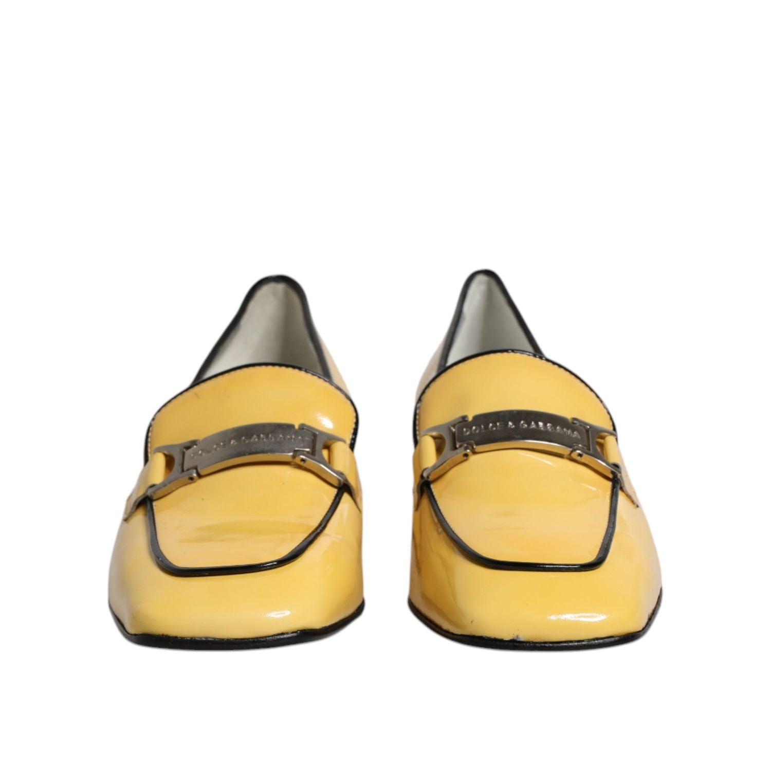 Dolce & Gabbana Yellow Leather Logo Plaque Slip On Mocassin Shoes