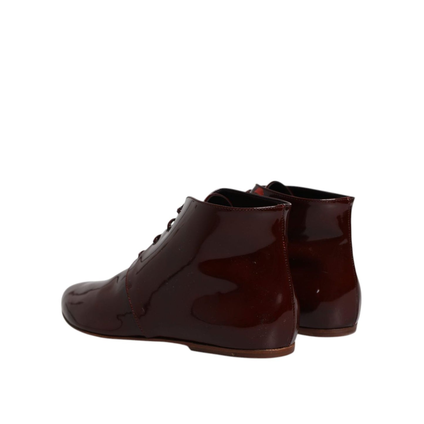 Dolce & Gabbana Maroon Leather Lace Up Ankle Boots Shoes