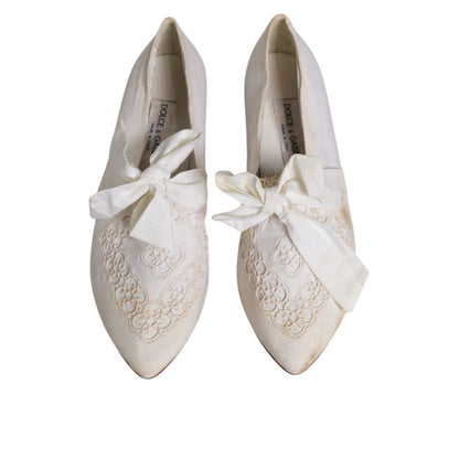 Dolce & Gabbana White Ribbon Fabric Ballerina Flats Shoes