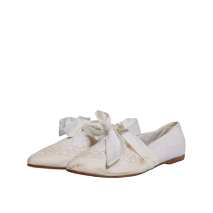 Dolce & Gabbana White Ribbon Fabric Ballerina Flats Shoes