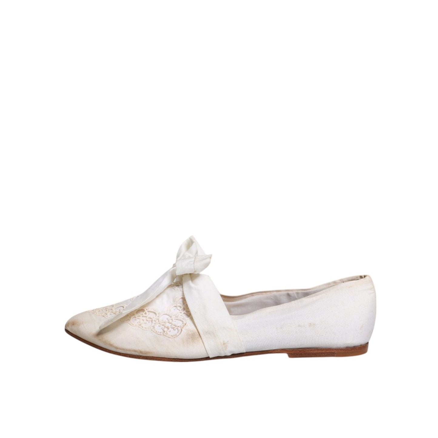 Dolce & Gabbana White Ribbon Fabric Ballerina Flats Shoes