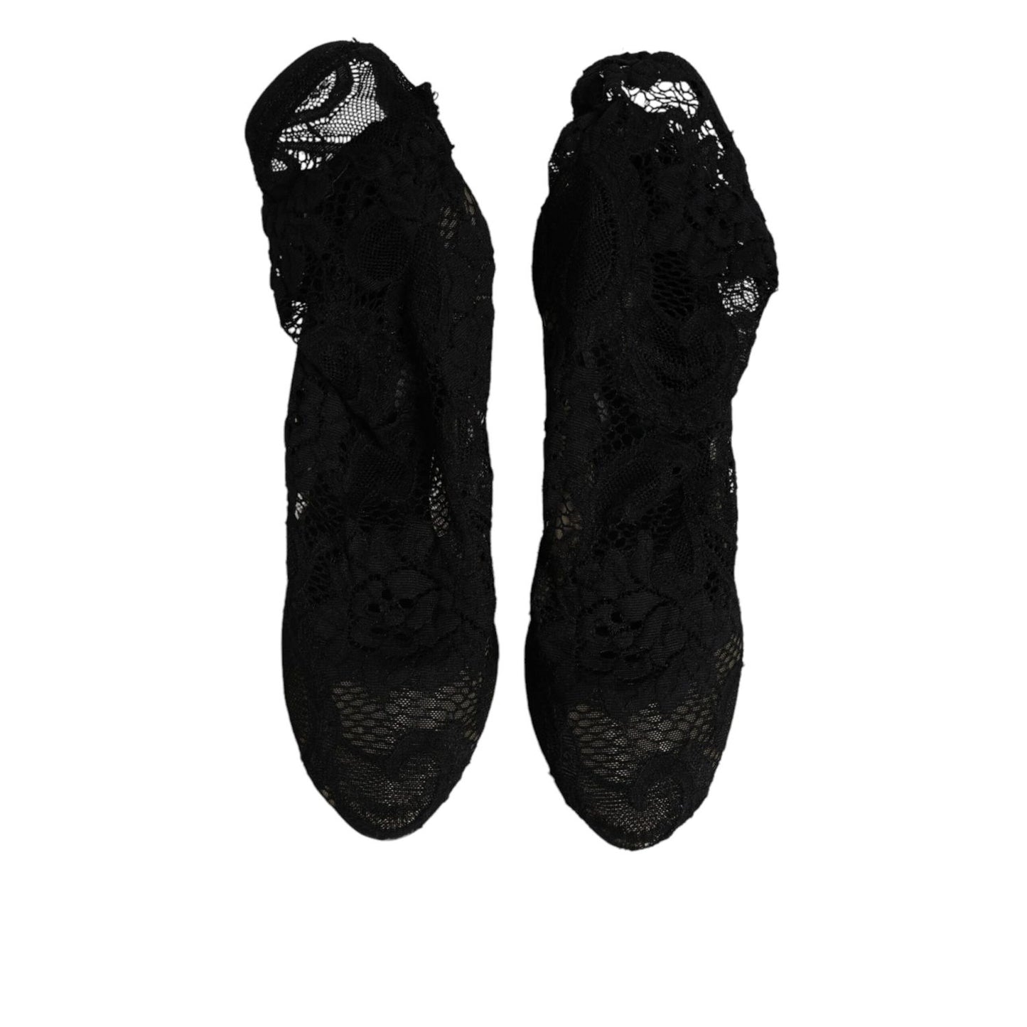 Dolce & Gabbana Black Lace Stretch Heels Mid Calf Boots Shoes