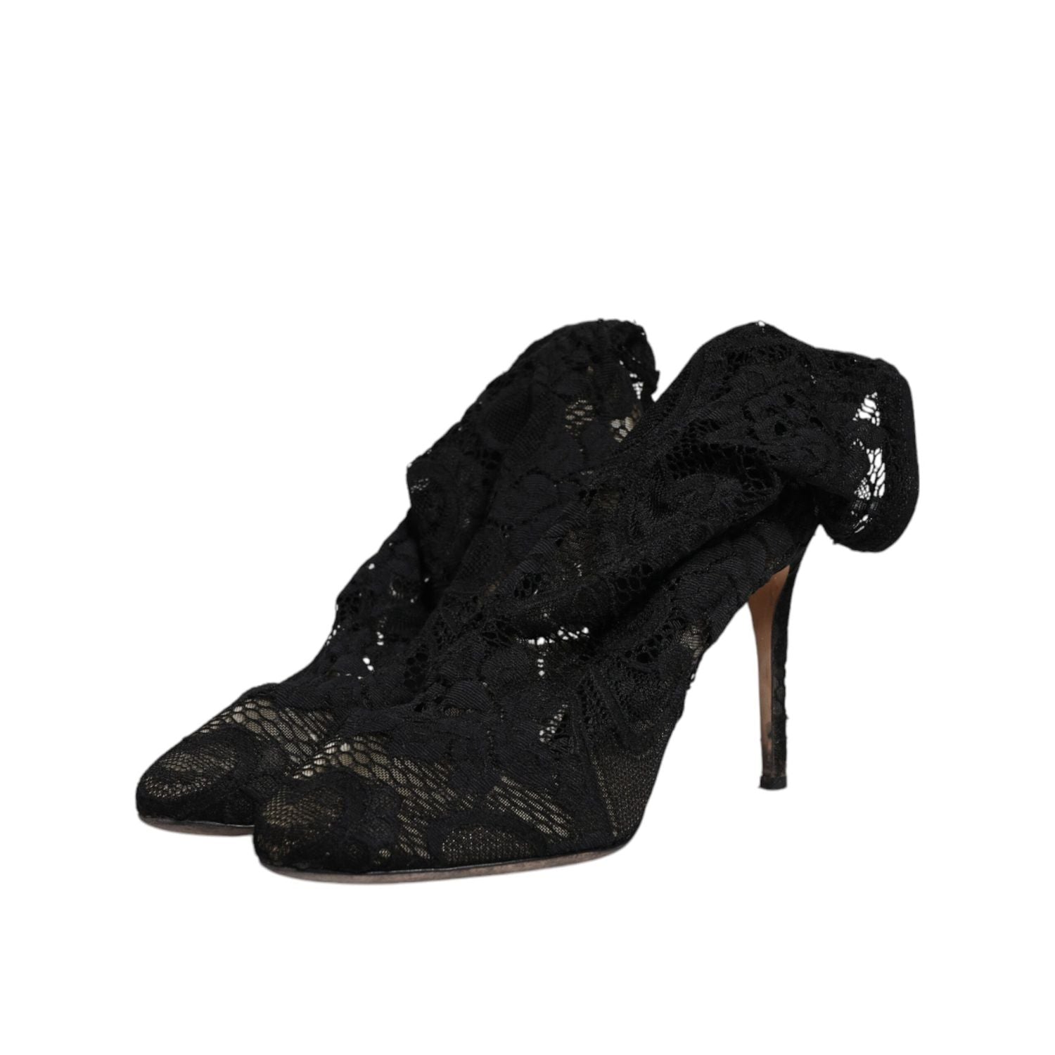 Dolce & Gabbana Black Lace Stretch Heels Mid Calf Boots Shoes
