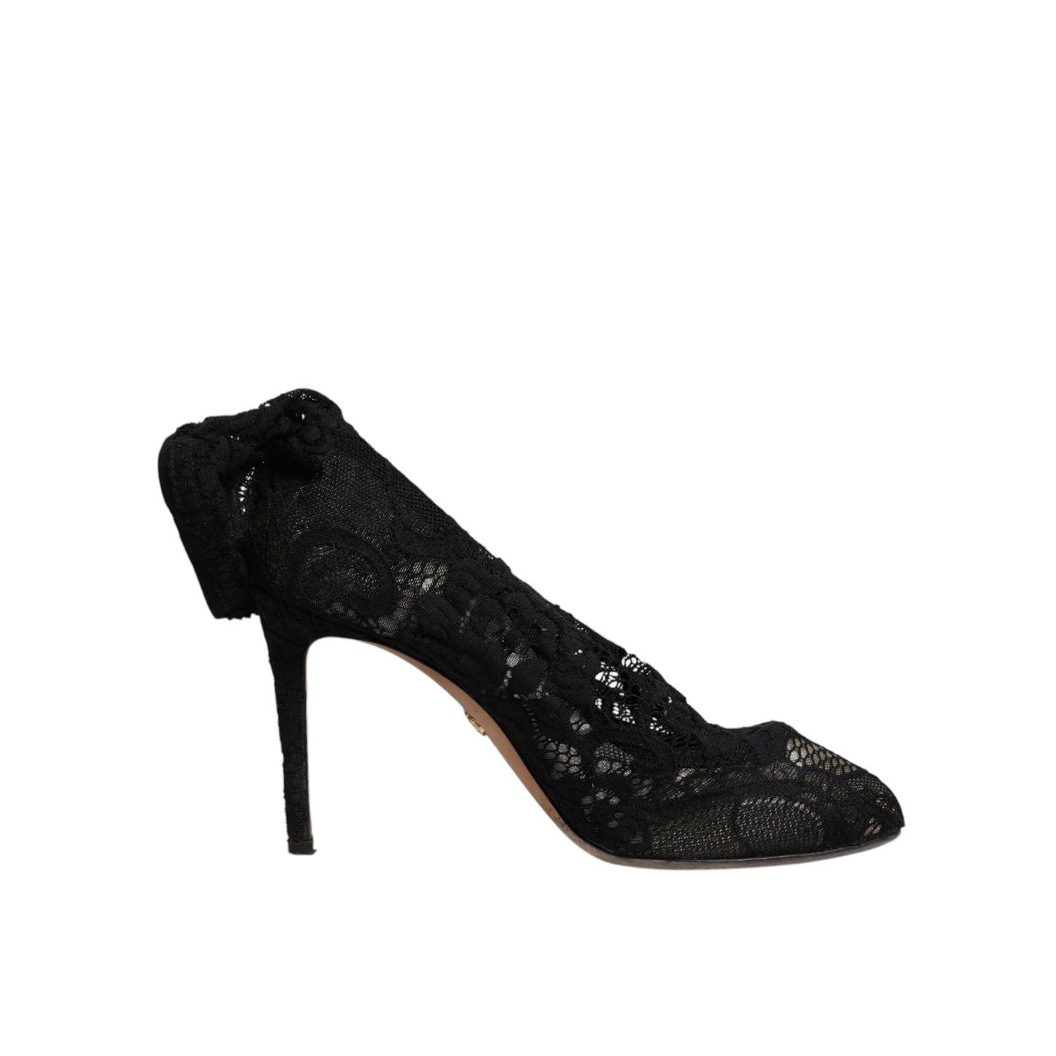 Dolce & Gabbana Black Lace Stretch Heels Mid Calf Boots Shoes