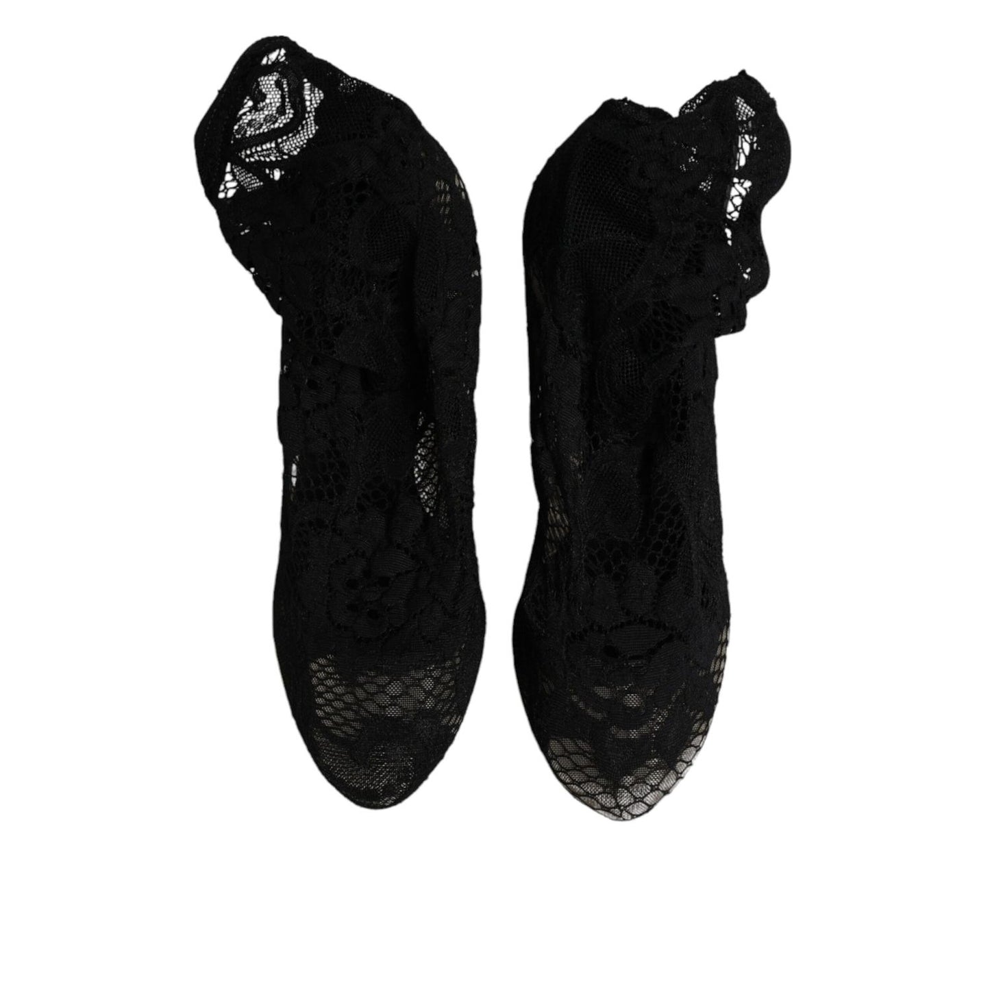 Dolce & Gabbana Black Lace Stretch Heels Mid Calf Boots Shoes