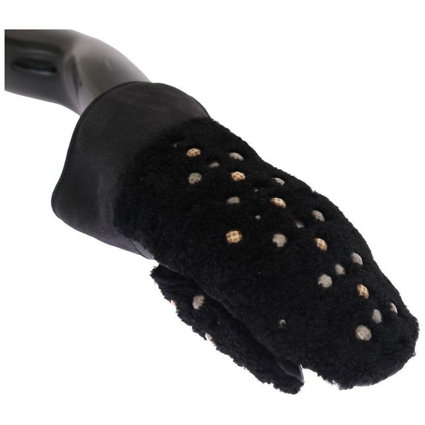 Dolce & Gabbana Black Leather Shearling Studded Gloves