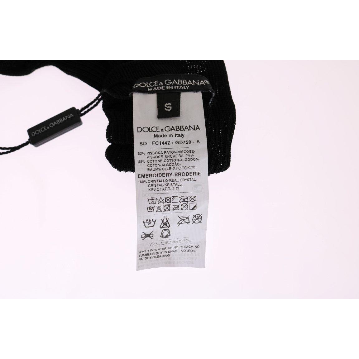 水晶缀饰黑色针织长筒袜